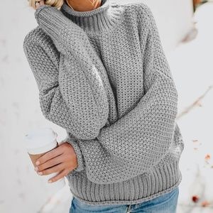 SAODIMALLSU Gray Oversized Batwing Knit Cowl Neck Sweater - Women's Size Small